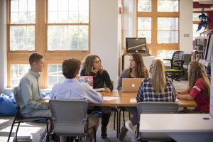 students in library