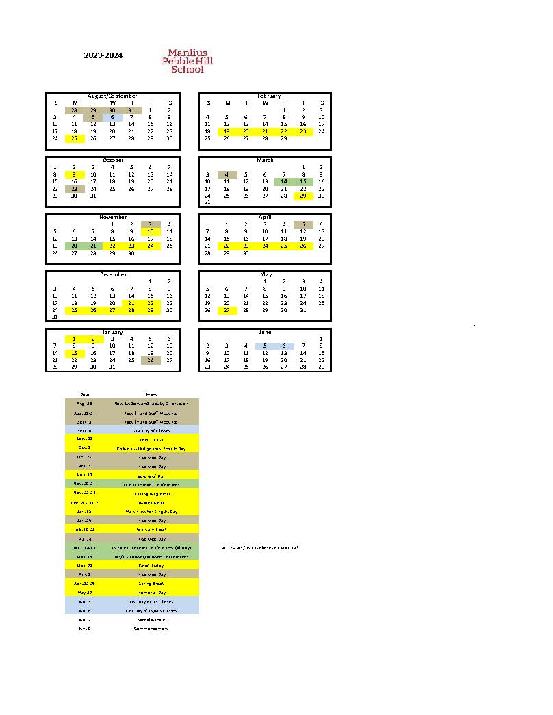 20232024 MPH Academic Calendar Manlius Pebble Hill School