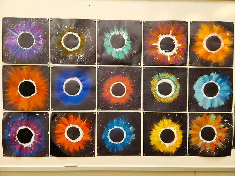 whiteboard with eclipse drawings